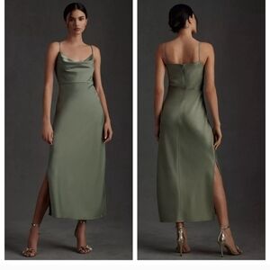BHLDN Sage Green Satin Midi Dress